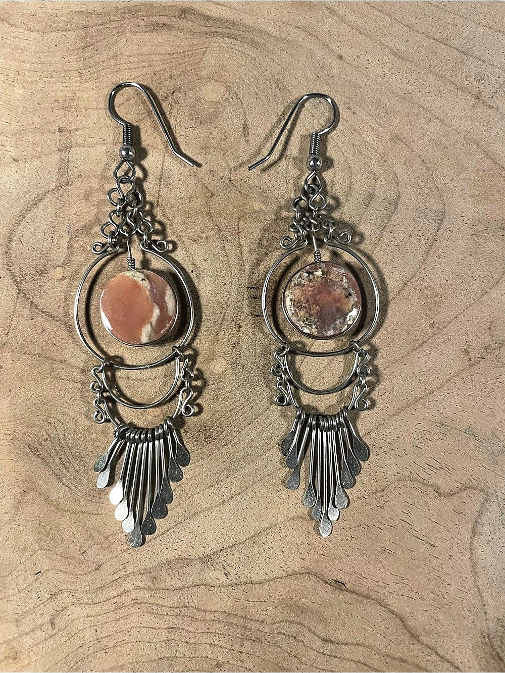 Silver & Pink Stone Dangle Earrings
